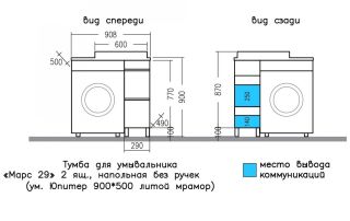 Тумба под раковину для стиральной машины СанТа Марс 700399 два ящика 29см янтарный